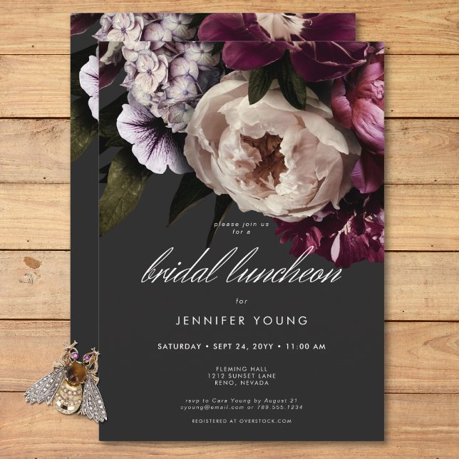 Modern Burgundy Cream Peonies Floral Bridal Lunch Invitation (Modern Burgundy Cream Peonies Floral Bridal Lunch Invitation)