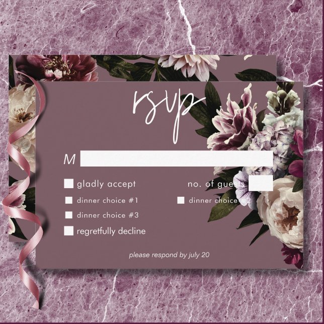 Modern Burgundy & Cream Peonies Floral Dinner RSVP Card (Modern Burgundy & Cream Peonies Floral Dinner RSVP Card)