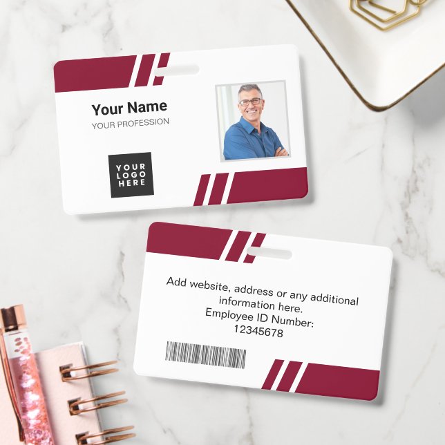 Modern Burgundy Custom Employee ID Badge (Office)