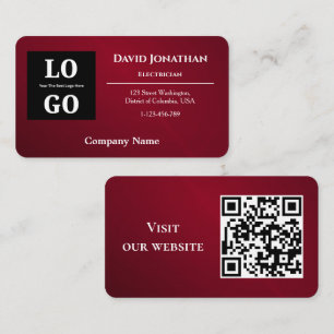 Modern Burgundy Custom Logo and QR Code Business Card