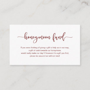 Modern Burgundy cute font, Wedding Honeymoon Fund Enclosure Card