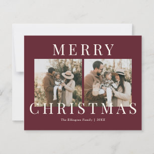 Modern Burgundy Elegant Photo Christmas Card