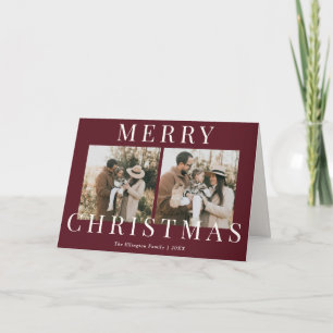 Modern Burgundy Elegant Photo Christmas Card