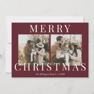 Modern Burgundy Elegant Photo Christmas Holiday Card