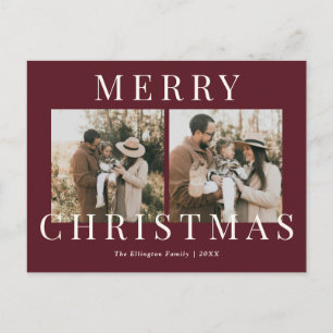 Modern Burgundy Elegant Photo Christmas Holiday Postcard