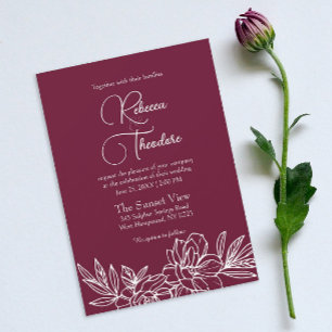 Modern Burgundy Elegant Spring Wedding Invitation