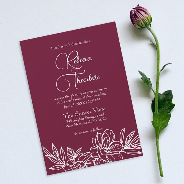Modern Burgundy Elegant Spring Wedding Invitation (
Introducing our simple floral wedding invitation, radiating elegance for your special day.)