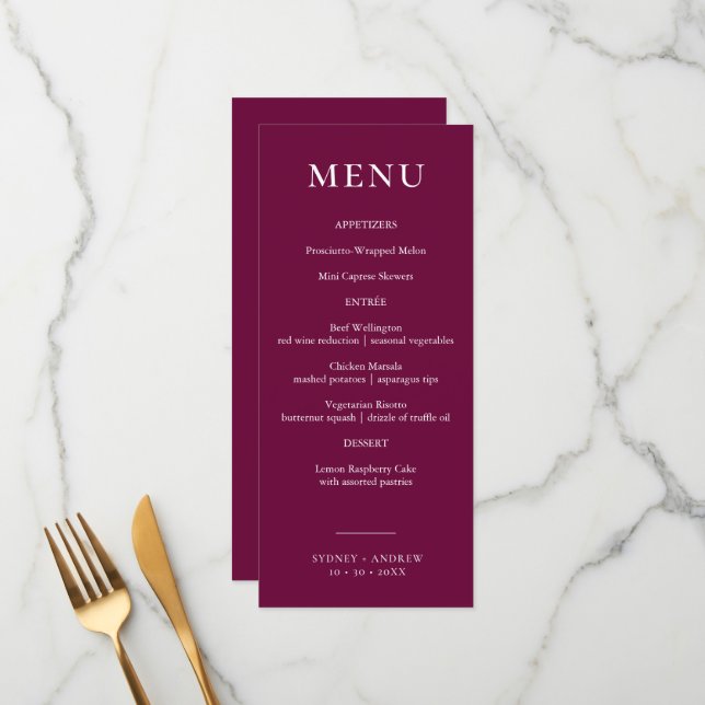 Modern Burgundy Elegant Wedding  Menu (Front/Back In Situ)