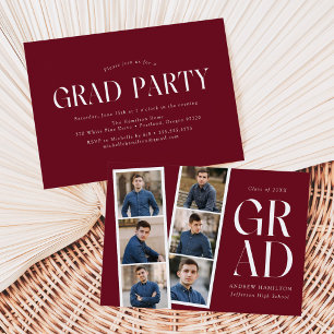 Modern Burgundy Filmstrip 6 Photo Graduation Party Invitation