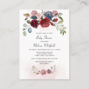 Modern Burgundy Floral Baby Shower Announcement