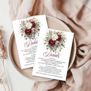 Modern Burgundy Floral Eucalyptus Greenery Gold   Enclosure Card