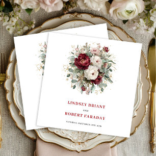 Modern Burgundy Floral Eucalyptus Greenery Gold  Napkin