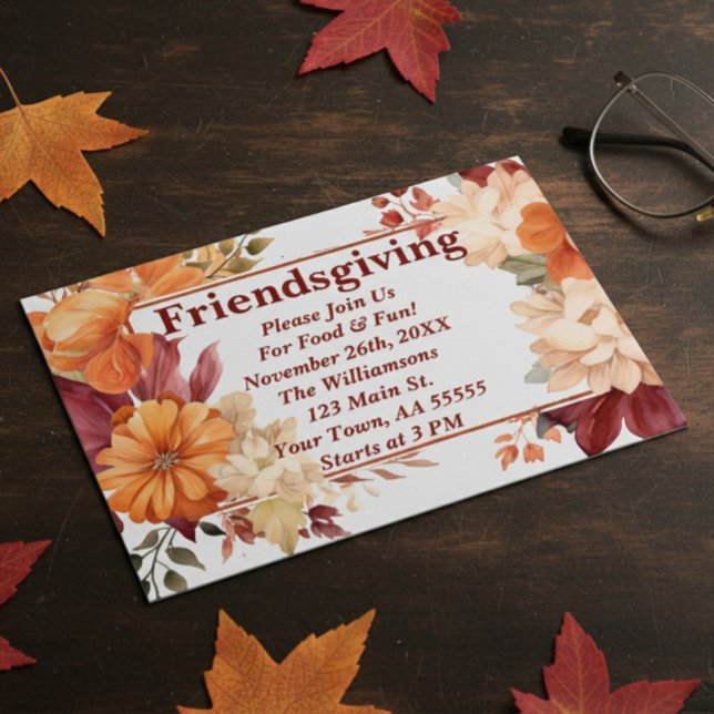 Modern Burgundy Floral Friendsgiving Invitation  (Creator Uploaded)