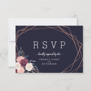 Modern Burgundy Floral Geometric Navy Meal Choice RSVP Card