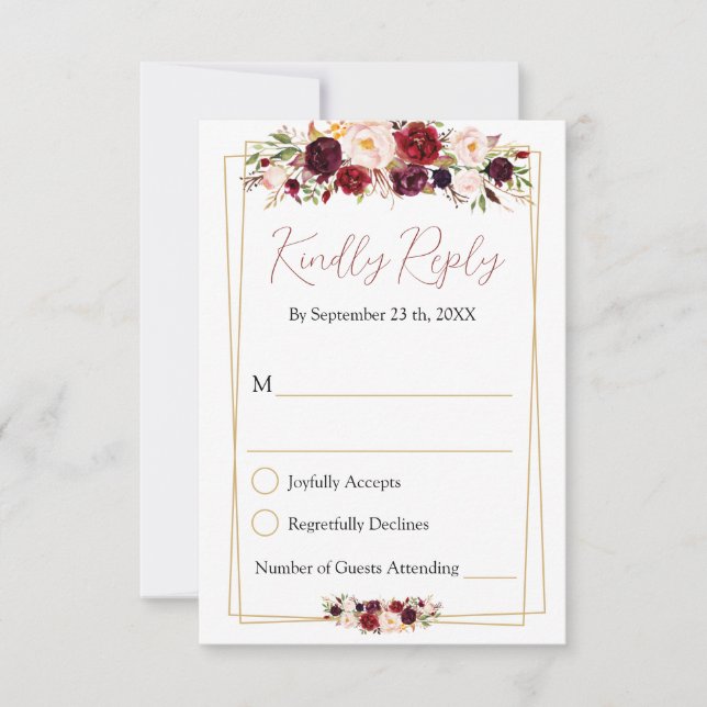Modern Burgundy Floral Geometric Reply Response (Front)