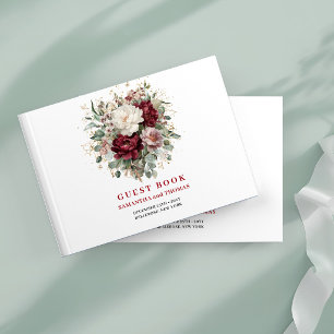Modern Burgundy Floral Greenery Gold Sign In Book