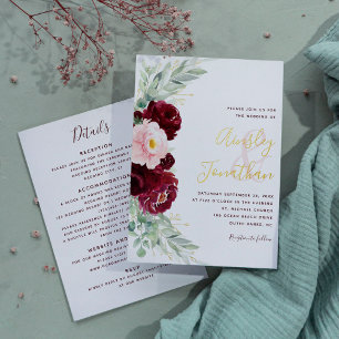 Modern Burgundy Floral Greenery Wedding All in One