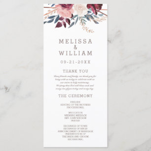 Modern Burgundy Floral Ivory Geometric Wedding Programme