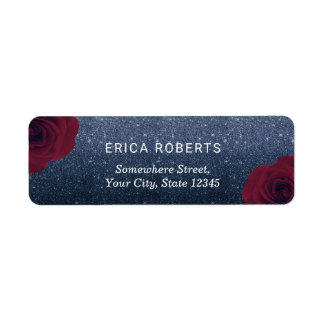 Modern Burgundy Floral Navy Blue Glitter Wedding