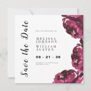 Modern Burgundy Floral Script Save The Date
