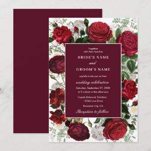 Modern Burgundy Floral Watercolor Elegant Wedding  Invitation