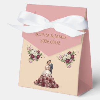 Modern Burgundy Floral Wedding Favour Box