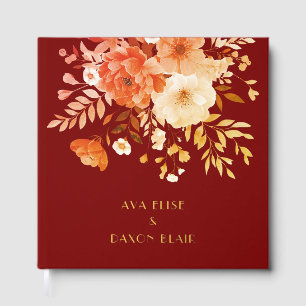 Modern Burgundy Floral Wedding Gold Guest Book