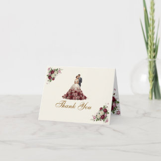 Modern Burgundy Floral Wedding Thank You Card