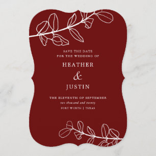 Modern Burgundy Foliage Save the Date Invitation