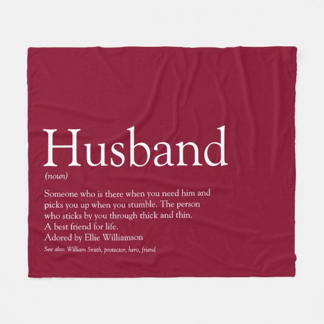 Modern Burgundy Fun Husband Definition Fleece Blanket (Front (Horizontal))
