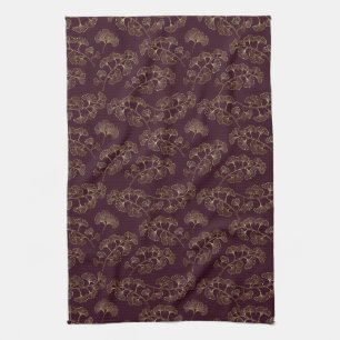 Modern Burgundy Ginkgo Pattern Tea Towel
