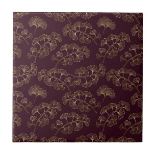 Modern Burgundy Ginkgo Pattern Tile