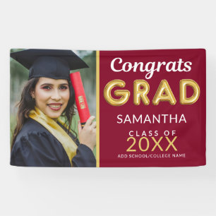 Modern Burgundy & Gold 1 Photo Congrats Grad  Banner