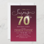 Modern burgundy gold adult surprise 70th birthday invitation<br><div class="desc">Modern Shhh,  it's a surprise 70th birthday party invitation features stylish script and faux gold glitter number 70 and your party details on burgundy red background colour,   simple and elegant,  great surprise adult milestone birthday invitation for men and women.</div>