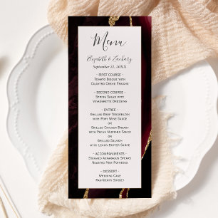 Modern Burgundy Gold Agate Blush Wedding Menu