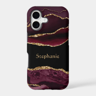 Modern Burgundy Gold Agate Crystal Personalise