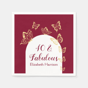 Modern Burgundy Gold Butterflies Fabulous Birthday Napkin