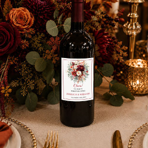 Modern Burgundy Gold Floral Autumn boho floral win Wine Label