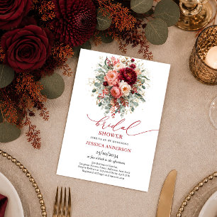 Modern Burgundy Gold Floral autumn bridal shower i Invitation