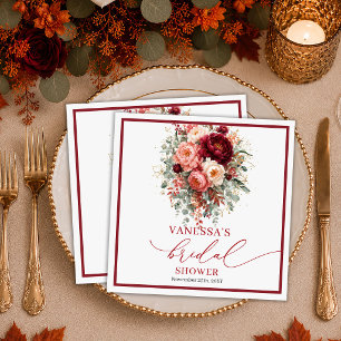 Modern Burgundy Gold Floral autumn bridal shower Napkin