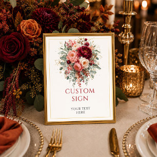 Modern Burgundy Gold Floral Autumn custom tabletop Poster