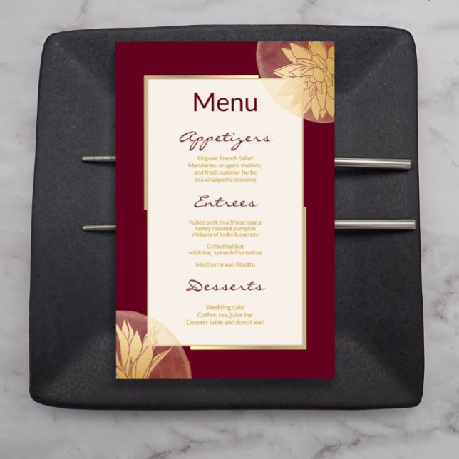 Modern  Burgundy Gold Floral Wedding Menu (Creator Uploaded)