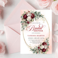 Modern Burgundy Gold Frame Bridal Shower Invite
