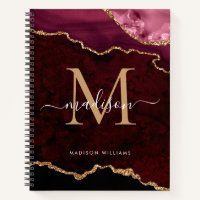 Modern Burgundy Gold Glitter Agate Geode Monogram