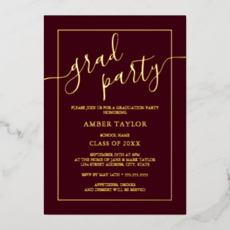 Modern Burgundy Gold Graduation Party 