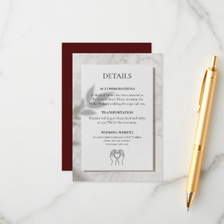 Modern Burgundy Gold Marble Wedding Details Card