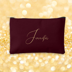 Modern Burgundy Gold Monogram Makeup Cosmetic Golf Accessory Pouch