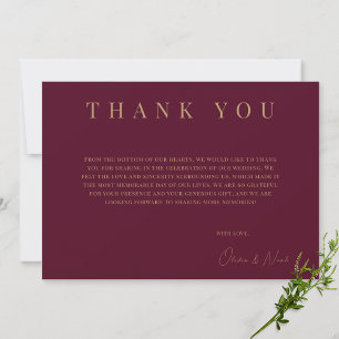 Modern Burgundy & Gold Personalised Thank you Card