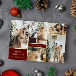 Modern Burgundy Gold Photo Collage Merry Christmas<br><div class="desc">Modern dark red and gold Christmas card personalised with a photo collage of your family. Merry Christmas in elegant letters. Your family name surrounded by photos. Gold foil text on a burgundy background.</div>