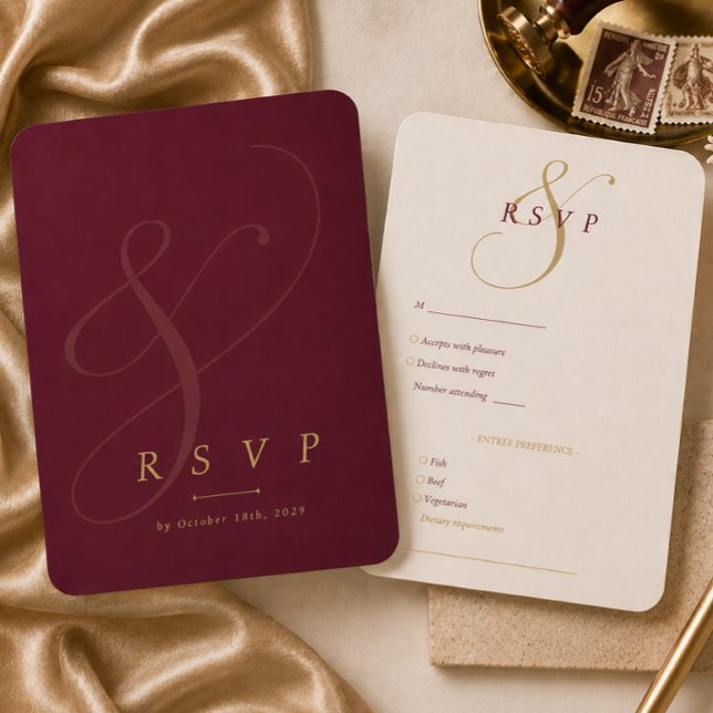 Modern Burgundy Gold Wedding RSVP Card (Modern Burgundy Gold Wedding RSVP Card)